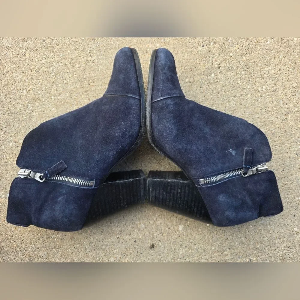 Rag & Bone Margot Suede Ankle Boots Block Heel Booties Navy Sz 39.5